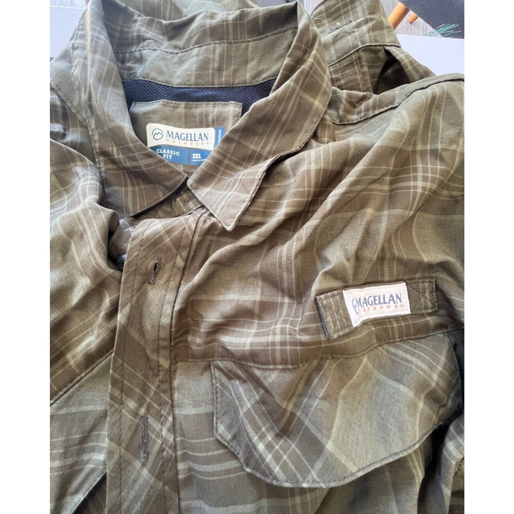 Magellan Outdoors Classic Fit Plaid Long Sleeve Button Up Shirt Men's 2XL Green
